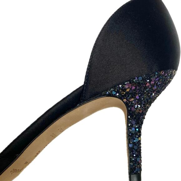 KATE SPADE NY Sala Glitter Heel D'Orsay Pumps SZ 9.5 Black Satin Peep Toe Formal - Picture 6 of 10